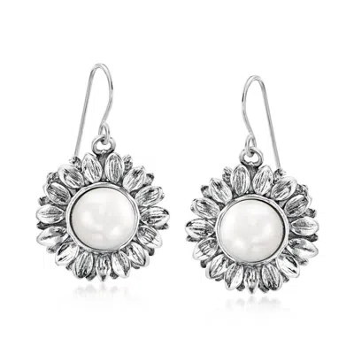 Ross-simons 9.5-10mm Cultured Pearl Sunflower Drop Earrings In Sterling Silver In Multi