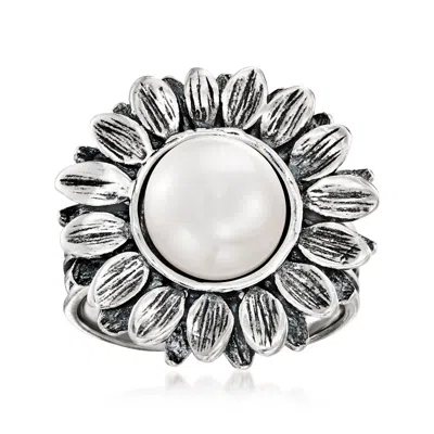 Ross-simons 9.5-10mm Cultured Pearl Sunflower Ring In Sterling Silver In White