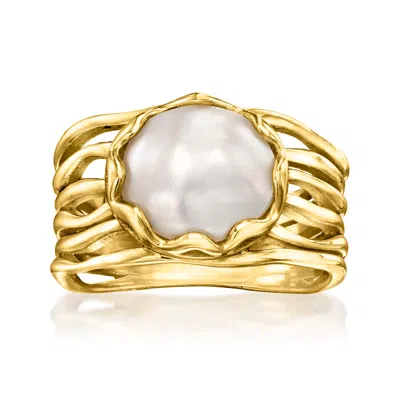 Ross-simons 9x11mm Bezel-set Cultured Pearl Multi-row Ring In 18kt Gold Over Sterling In Yellow
