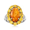 Ross-simons Amber And Citrine Ring With White Zircons In Sterling Silver In Yellow