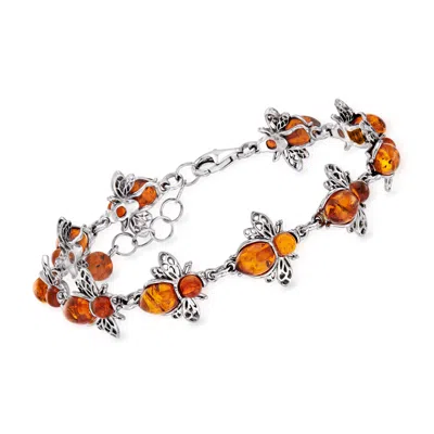 Ross-simons Amber Bumblebee Bracelet In Sterling Silver In Multi