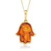 Ross-simons Amber Hamsa Pendant Necklace In 18kt Gold Over Sterling In Multi