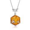 Ross-simons Amber Honeycomb And Bumblebee Pendant Necklace In Sterling Silver In Multi