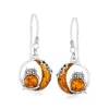 Ross-simons Amber Owl And Crescent Moon Drop Earrings In Sterling Silver