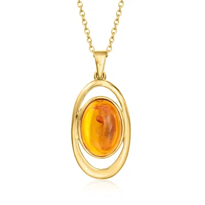 Ross-simons Amber Pendant Necklace In 18kt Gold Over Sterling