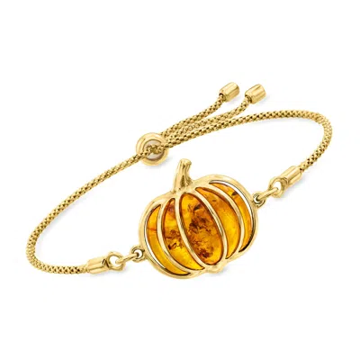 Ross-simons Amber Pumpkin Bolo Bracelet In 18kt Gold Over Sterling In Orange