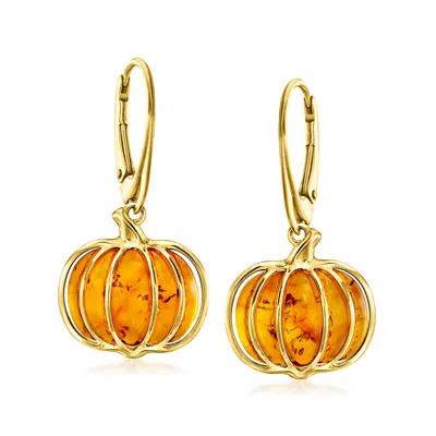 Ross-simons Amber Pumpkin Drop Earrings In 18kt Gold Over Sterling In Orange