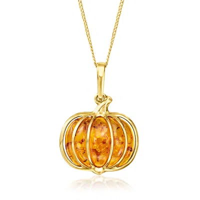 Ross-simons Amber Pumpkin Necklace In 18kt Gold Over Sterling In Multi