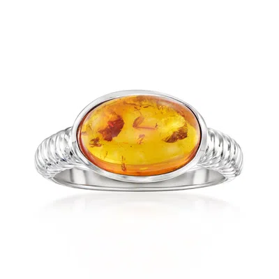 Ross-simons Amber Ring In Sterling Silver In Metallic
