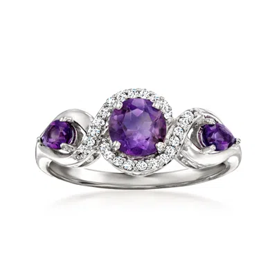 Ross-simons Amethyst 3-stone Ring With . Diamonds In Sterling Silver In Purple