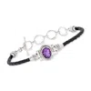 Ross-simons Amethyst And Black Leather Toggle Bracelet In Sterling Silver In Multi