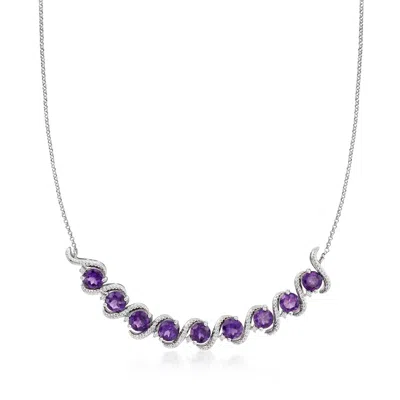 Ross-simons Amethyst And . Diamond Necklace In Sterling Silver In Purple