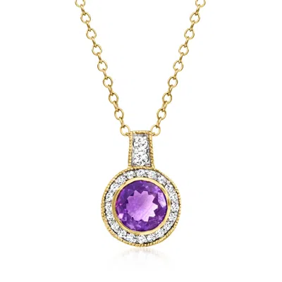 Ross-simons Amethyst And . Diamond Pendant Necklace In 14kt Yellow Gold
