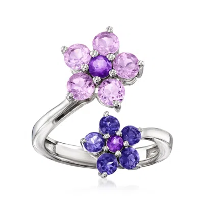 Ross-simons Amethyst And . Iolite Flower Bypass Ring In Sterling Silver In Purple