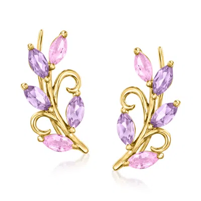 Ross-simons Amethyst And . Pink Sapphire Vine Ear Climbers In 14kt Yellow Gold In Purple
