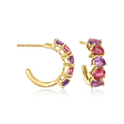 Ross-simons Amethyst And Pink Topaz C-hoop Earrings In 18kt Gold Over Sterling In Multi