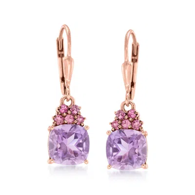 Ross-simons Amethyst And . Rhodolite Garnet Drop Earrings In 18kt Rose Gold Over Sterling In Purple