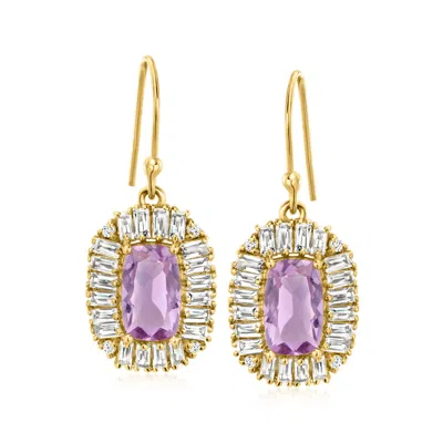 Ross-simons Amethyst And White Topaz Drop Earrings In 18kt Gold Over Sterling
