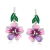Ross-simons Amethyst And . White Topaz Flower Drop Earrings With Multicolored Enamel In Sterling Silver In Purple