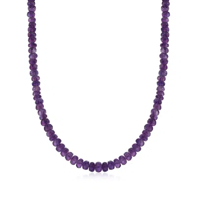 Ross-simons Amethyst Bead Necklace With Sterling Silver In Purple
