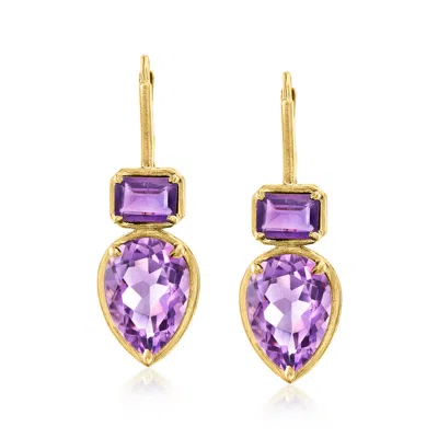 Ross-simons Amethyst Drop Earrings In 18kt Gold Over Sterling In Purple