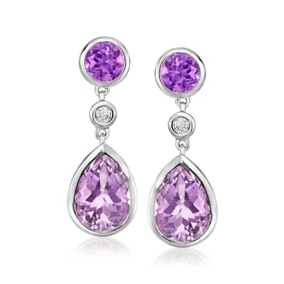 Ross-simons Amethyst Drop Earrings With . Lab-grown Diamonds In Sterling Silver