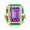 Ross-simons Amethyst, . Emerald And . Diamond Ring In 14kt Yellow Gold In Purple
