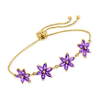 Ross-simons Amethyst Flower Bolo Bracelet In 18kt Gold Over Sterling In Purple