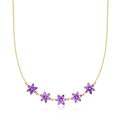 Ross-simons Amethyst Flower Necklace In 18kt Gold Over Sterling In Multi
