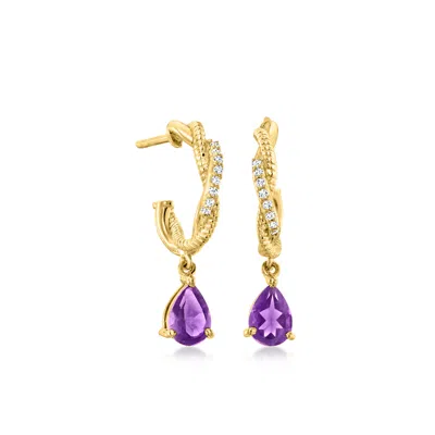 Ross-simons Amethyst Hoop Drop Earrings With . White Topaz In 18kt Gold Over Sterling