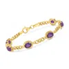 Ross-simons Amethyst Link Bracelet In 18kt Gold Over Sterling Silver In Multi