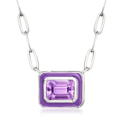 Ross-simons Amethyst Paper Clip Link Necklace With Purple Enamel In Sterling Silver In Multi