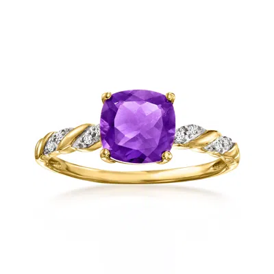 Ross-simons Amethyst Twist Ring With Diamonds In 14kt Yellow Gold In Purple