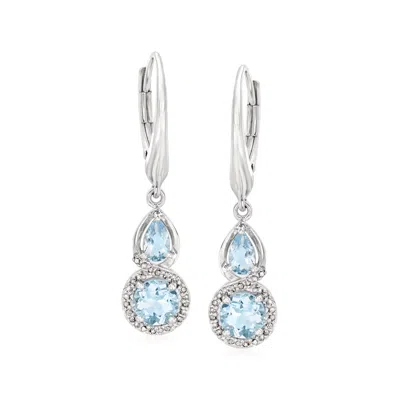 Ross-simons Aquamarine And . Diamond Drop Earrings In Sterling Silver In Blue