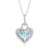 Shop Ross-simons Aquamarine And . Diamond Heart Pendant Necklace In Sterling Silver In Multi