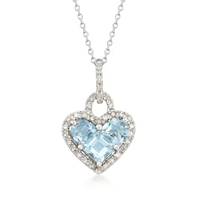 Ross-simons Aquamarine And . Diamond Heart Pendant Necklace In Sterling Silver In Multi