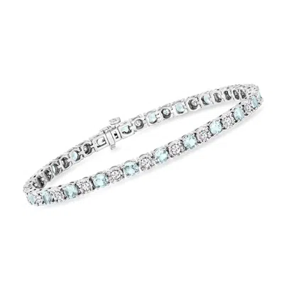 Ross-simons Aquamarine And Diamond Tennis Bracelet In Sterling Silver In Multi