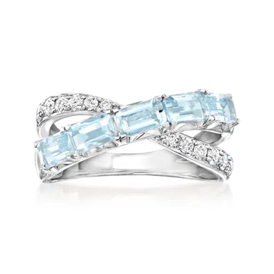 Ross-simons Aquamarine And . Lab-grown Diamond Crisscross Ring In Sterling Silver In Blue