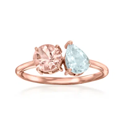 Ross-simons Aquamarine And . Morganite Toi Et Moi Ring In 14kt Rose Gold In Blue