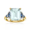 Ross-simons Aquamarine And . Sapphire Ring With Diamonds In 14kt Yellow Gold In Blue