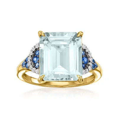 Ross-simons Aquamarine And . Sapphire Ring With Diamonds In 14kt Yellow Gold In Blue