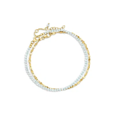 Ross-simons Aquamarine Bead And 18kt Gold Over Sterling Lumachina-chain Jewelry Set: 2 Anklets In Multi