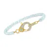 Ross-simons Aquamarine Bead And . Diamond Lobster Clasp Bracelet With Single Swiss Blue Topaz In 18kt Gold Over 