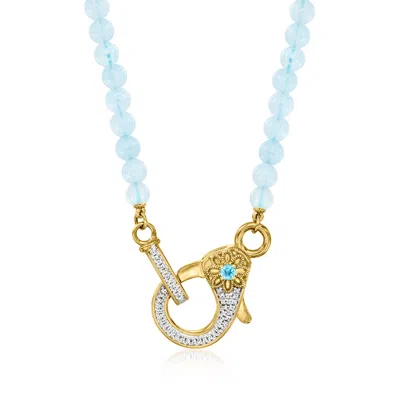 Ross-simons Aquamarine Bead And . Diamond Lobster Clasp Necklace With Single Swiss Blue Topaz In 18kt Gold Over 