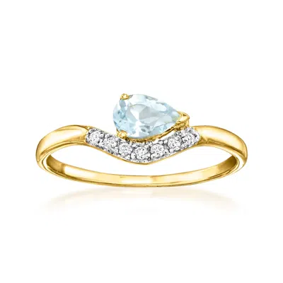 Ross-simons Aquamarine Curved Ring With Lab-grown Diamonds In 18kt Gold Over Sterling In Blue
