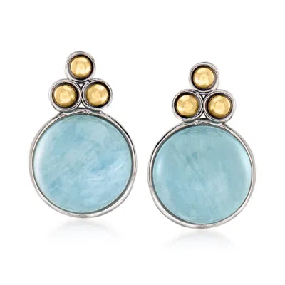 Ross-simons Aquamarine Earrings In Sterling Silver With 14kt Yellow Gold In Blue