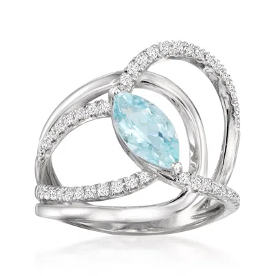 Ross-simons Aquamarine Highway Ring With . Lab-grown Diamonds In Sterling Silver In Blue