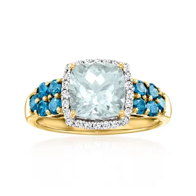 Ross-simons Aquamarine Ring With . Blue And White Diamonds In 14kt Yellow Gold