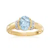 Ross-simons Aquamarine Ring With Diamond Accents In 14kt Yellow Gold In Blue