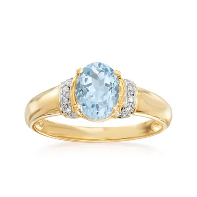 Ross-simons Aquamarine Ring With Diamond Accents In 14kt Yellow Gold In Blue